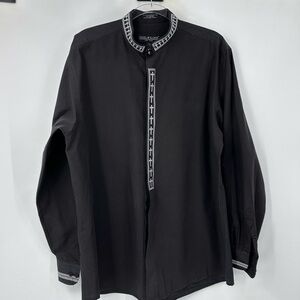 Daniel Ellissa Black Button Down Shirt White Crosses 16 1/2 36 37